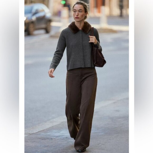 Zara FAUX FUR LAPEL KNIT CARDIGAN - Picture 7 of 9